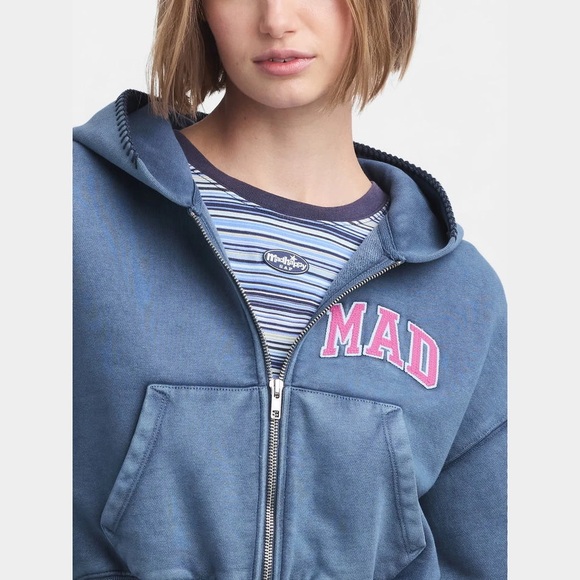 MadHappy x GAP Full Zip Cropped Mad Hoodie in Navy - Picture 2 of 8